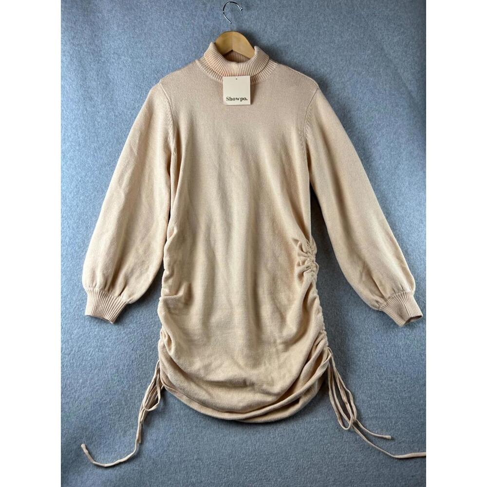 Showpo Ruched Sweater Dress Womens Size 10 Long Sleeve Turtle Neck Minimalist